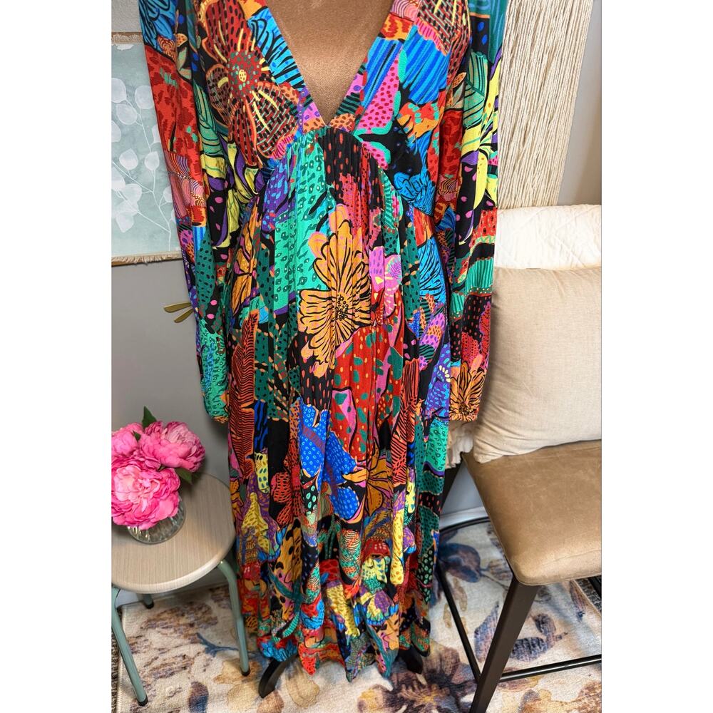 FARM Rio Colorful Patchwork Print Maxi Dress Size S Vaca Cruise Resort Ready - Picture 2 of 12